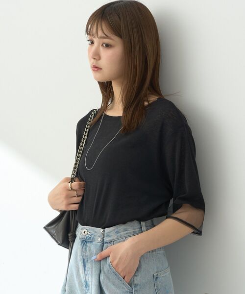 earth music&ecology（アースミュージックアンドエコロジー）の「シアースリーブ半袖プルオーバー（Tシャツ/カットソー・レディース・ブラック/オフホワイト/チャコールグレー/ブルー/ラベンダー・FREE）」の15枚目の写真