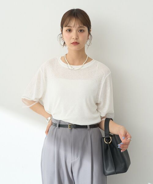earth music&ecology（アースミュージックアンドエコロジー）の「シアースリーブ半袖プルオーバー（Tシャツ/カットソー・レディース・ブラック/オフホワイト/チャコールグレー/ブルー/ラベンダー・FREE）」の21枚目の写真