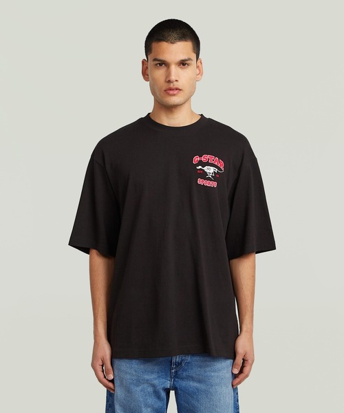 G-STAR（ジースター）の「RUNNING DOG BACK GRAPHIC BOXY T-SHIRT/ロゴバックグラフィックボクシーシルエットオーバーサイズTシャツ（Tシャツ/カットソー・メンズ・ダークブラック/ホワイト・X-SMALL/X-LARGE/LARGE/MEDIUM/SMALL）」の10枚目の写真