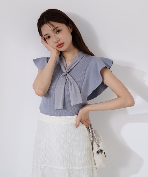 PROPORTION BODY DRESSING(プロポーションボディドレッシング)の「2WAYタイ付きニット / 1215270700(ニット/セーター・レディース・ブラック/オフホワイト/ブルー/ブラウン・FREE)」の4枚目の写真