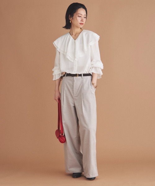 Doux archives(ドゥアルシーヴ)の「コーデュロイタックパンツ(その他パンツ・レディース・グレイッシュベージュ/モカ/レッド・38/36)」の5枚目の写真
