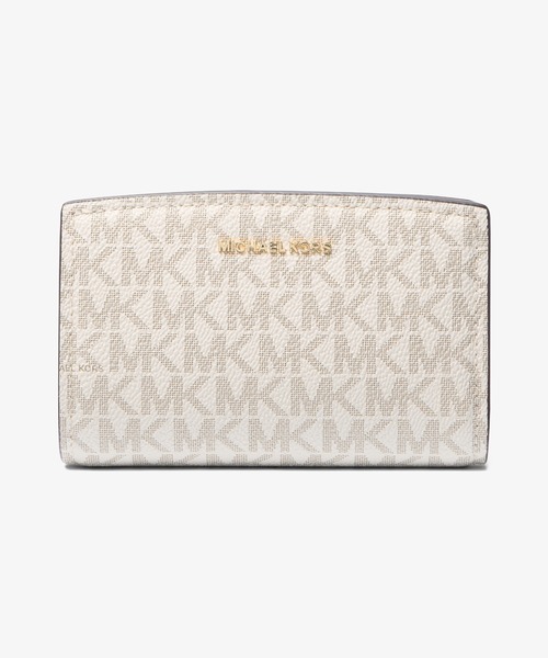 タイムセール！【新品未使用品】MICHAEL KORS MKロゴ長財布 ホワイト 極美品】マイケルコース レザー 二つ折り財布 MK 総柄 ロゴ