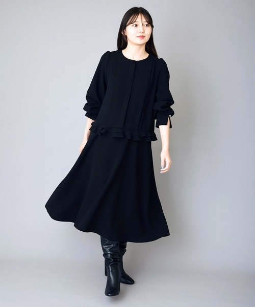 Curensology フリンジスカート セレモニー 結婚式 黒 Fサイズ CASUAL】フリルデザインフォーマルドレス【入卒式・結婚式