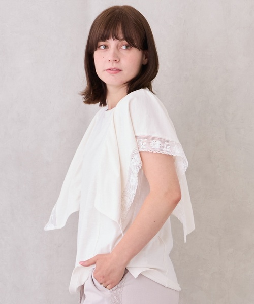 petit main LIEN(プティマインリアン)の「【接触冷感/親子リンク】レースTシャツ(Tシャツ/カットソー・レディース・ホワイト系/ブルーグレー・F)」の3枚目の写真