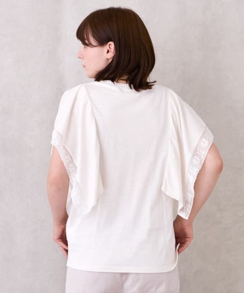 petit main LIEN(プティマインリアン)の「【接触冷感/親子リンク】レースTシャツ(Tシャツ/カットソー・レディース・ホワイト系/ブルーグレー・F)」の4枚目の写真