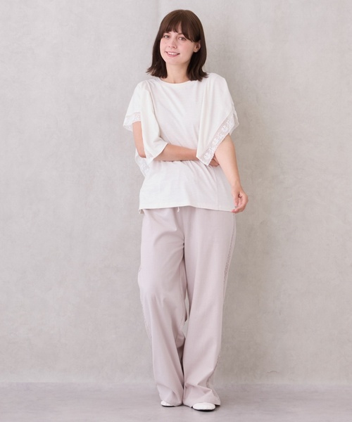 petit main LIEN(プティマインリアン)の「【接触冷感/親子リンク】レースTシャツ(Tシャツ/カットソー・レディース・ホワイト系/ブルーグレー・F)」の5枚目の写真