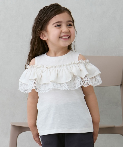 petit main LIEN(プティマインリアン)の「【接触冷感/親子リンク】レースTシャツ(Tシャツ/カットソー・レディース・ホワイト系/ブルーグレー・F)」の6枚目の写真