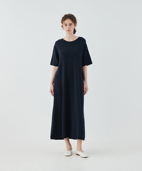 ストレッチコットン ラウンドネックワンピース（ワンピース）｜GALERIE