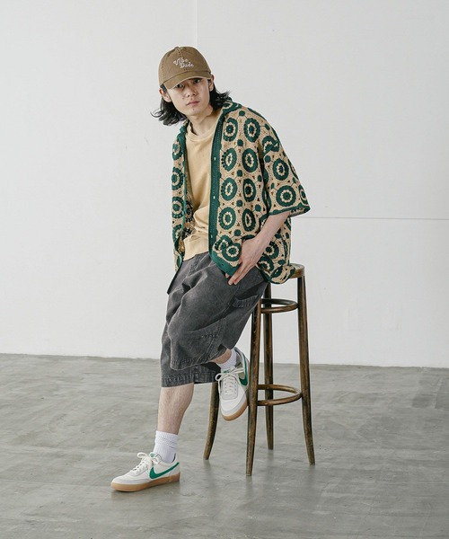 BAYFLOW（ベイフロー）の「クロシェニットシャツ（シャツ/ブラウス・メンズ・グリーン/ダークブラウン/ホワイト×ブラック・FREE）」の12枚目の写真