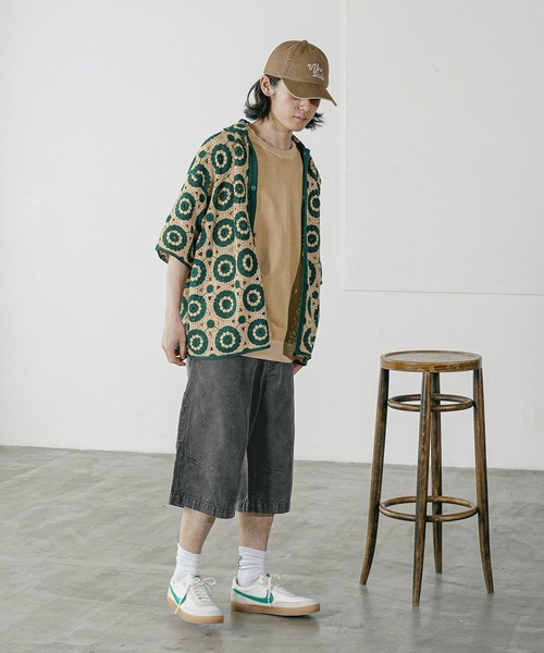 BAYFLOW（ベイフロー）の「クロシェニットシャツ（シャツ/ブラウス・メンズ・グリーン/ダークブラウン/ホワイト×ブラック・FREE）」の14枚目の写真