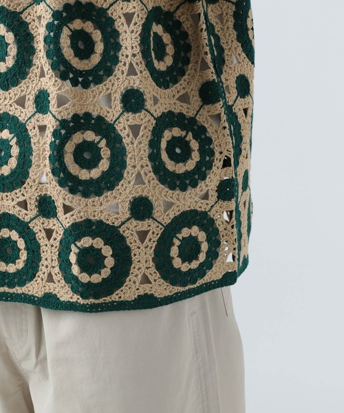 BAYFLOW（ベイフロー）の「クロシェニットシャツ（シャツ/ブラウス・メンズ・グリーン/ダークブラウン/ホワイト×ブラック・FREE）」の22枚目の写真