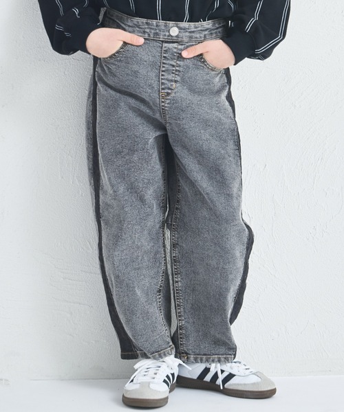 pairmanon（ペアマノン）の「ユニセックス サイドライン切替え バルーンデニムパンツ（デニムパンツ・キッズ・ブラック/ライトブルー・90/100/110/120/130/140/150）」の2枚目の写真