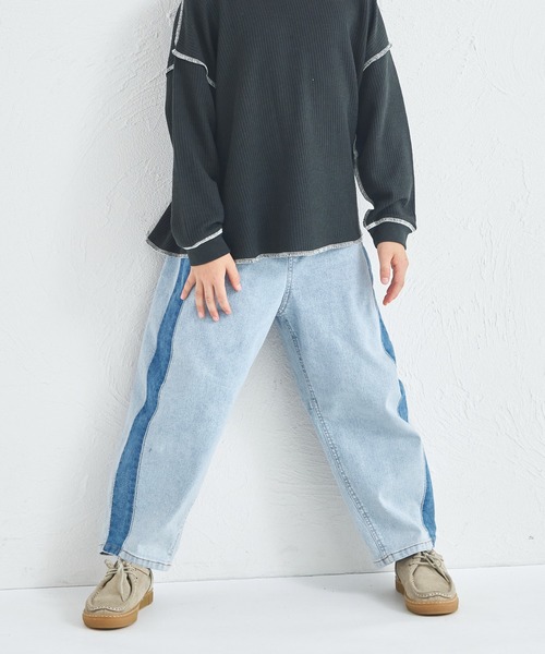 pairmanon（ペアマノン）の「ユニセックス サイドライン切替え バルーンデニムパンツ（デニムパンツ・キッズ・ブラック/ライトブルー・90/100/110/120/130/140/150）」の12枚目の写真