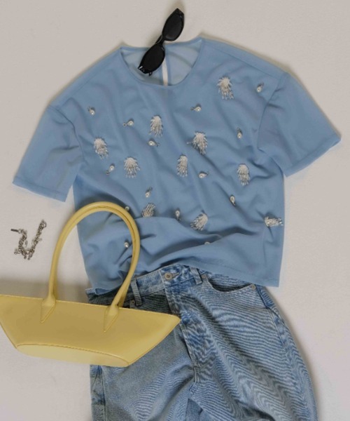 SHEER BIJOU TSHIRT/シアービジューTシャツ（Tシャツ/カットソー