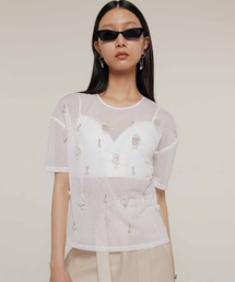 JOSE MOON | SHEER BIJOU TSHIRT/シアービジューTシャツ(Tシャツ/カットソー)
