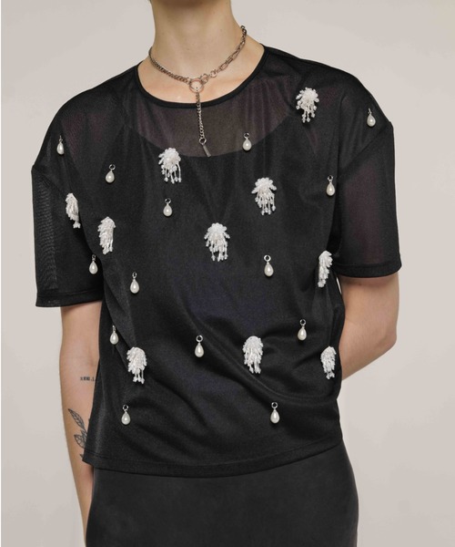 SHEER BIJOU TSHIRT/シアービジューTシャツ（Tシャツ/カットソー