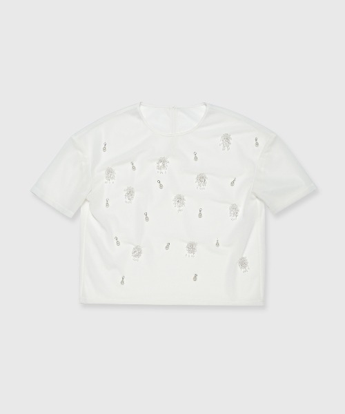 JOSE MOON(ジョゼムーン)の「SHEER BIJOU TSHIRT/シアービジューTシャツ(Tシャツ/カットソー・レディース・ブルー系その他/ホワイト/ブラック・FREE)」の21枚目の写真