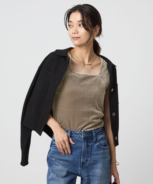 green label relaxing（グリーンレーベルリラクシング）の「ベロア タンクトップ（タンクトップ・レディース・ブラック/モカ/ダークブラウン・FREE）」の4枚目の写真