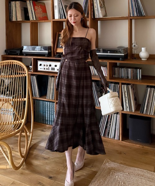 セール】チェック柄カッティングキャミフレアワンピース（ワンピース