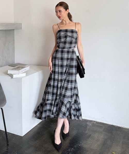 セール】チェック柄カッティングキャミフレアワンピース（ワンピース