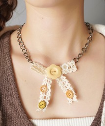 ボタンネックレス/レースリボン/NEO森ガール