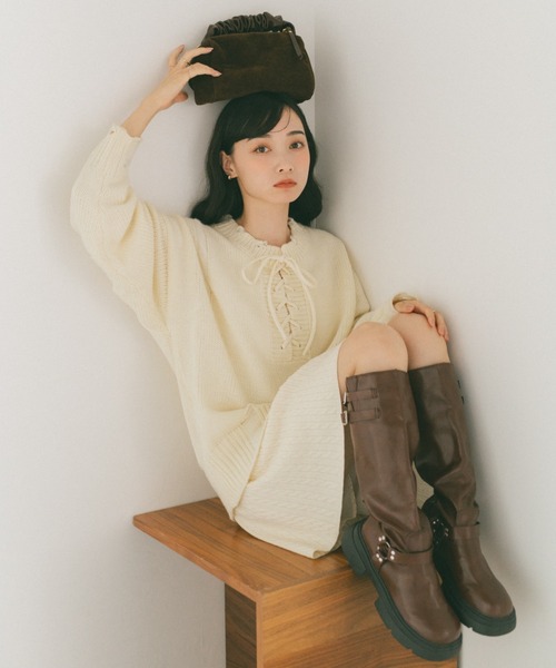 VANNIE U（ヴァニーユー）の「ダブルベルトロングブーツ（ブーツ・レディース・ブラウン/ブラック・S/M/L）」の3枚目の写真