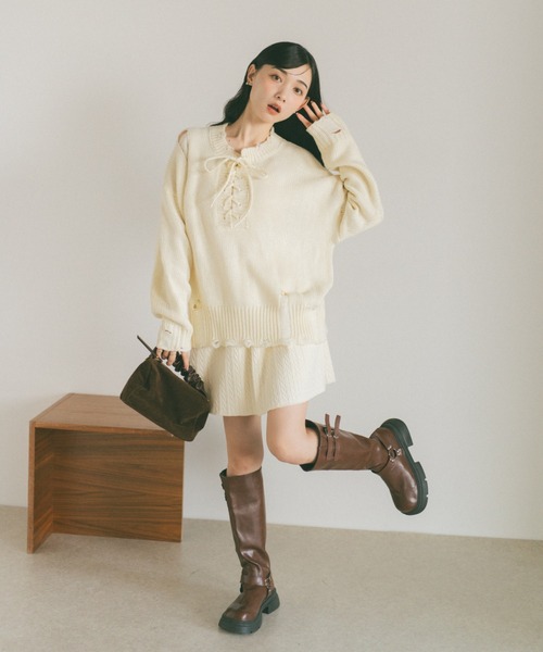 VANNIE U（ヴァニーユー）の「ダブルベルトロングブーツ（ブーツ・レディース・ブラウン/ブラック・S/M/L）」の7枚目の写真