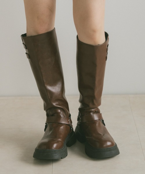 VANNIE U（ヴァニーユー）の「ダブルベルトロングブーツ（ブーツ・レディース・ブラウン/ブラック・S/M/L）」の17枚目の写真