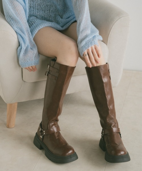 VANNIE U（ヴァニーユー）の「ダブルベルトロングブーツ（ブーツ・レディース・ブラウン/ブラック・S/M/L）」の19枚目の写真