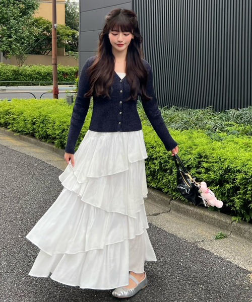 Cherir Mignon(シェリルミニョン)の「【くるみ×Cherir Mignonコラボ】Bloomy frill set one-piece(ワンピース・レディース・ネイビー系/グレー系/ベージュ系・M/S)」の3枚目の写真