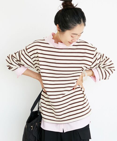 le.coeur blanc(ルクールブラン)の「バスクボーダーロンT(Tシャツ/カットソー・レディース・グリーン系その他/ブルー系その他2/ブラック系その他/ブラウン系その他2・38)」の3枚目の写真