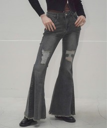 ハイウエストダメージフレアデニムパンツ / High Waist Damaged Flare Denim Pants