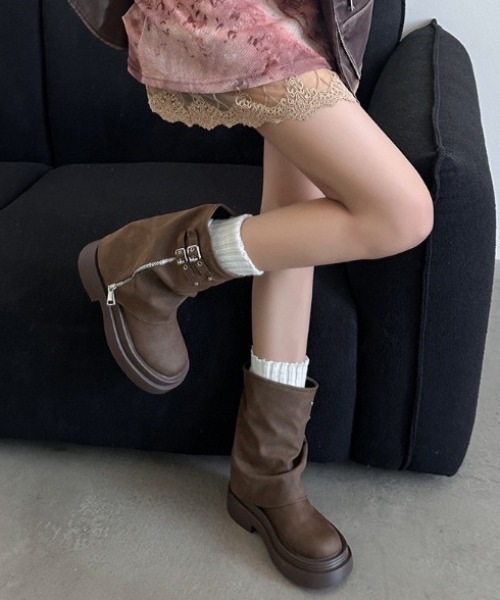 yuue' ( wear )(ユーイ)の「ダブルベルト厚底ミドルカバーブーツ(ブーツ・レディース・ブラウン/ブラック・24.5cm/23.5cm)」の12枚目の写真