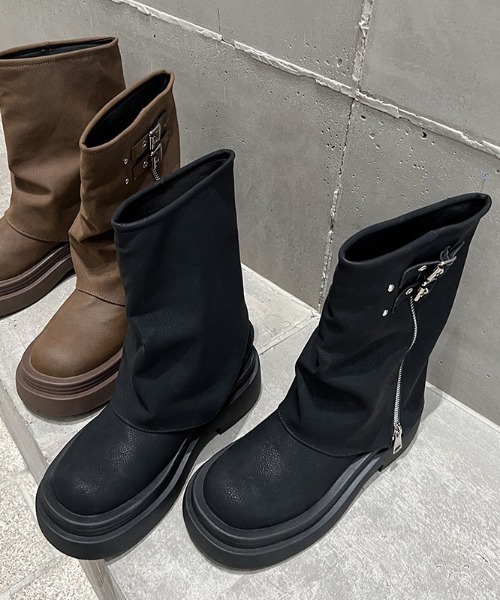 yuue' ( wear )(ユーイ)の「ダブルベルト厚底ミドルカバーブーツ(ブーツ・レディース・ブラウン/ブラック・24.5cm/23.5cm)」の20枚目の写真