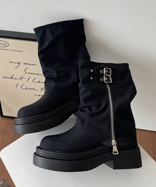 yuue' ( wear )(ユーイ)の「ダブルベルト厚底ミドルカバーブーツ(ブーツ・レディース・ブラウン/ブラック・24.5cm/23.5cm)」の21枚目の写真