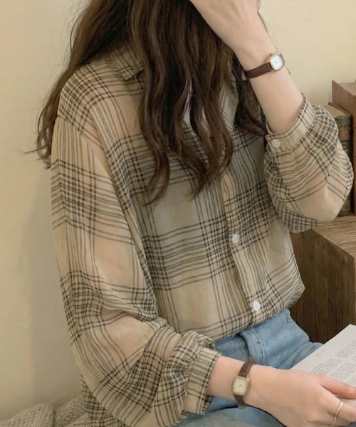 cammie(キャミー)の「シアーチェックシャツ(シャツ/ブラウス・レディース・ベージュ/ブラック・L/M)」の18枚目の写真