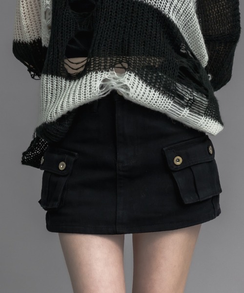 17HR(セブンティーンアワーズ)の「カーゴミニスカート(スカート・レディース・カーキ/ブラック/カモフラージュ・FREE)」の4枚目の写真