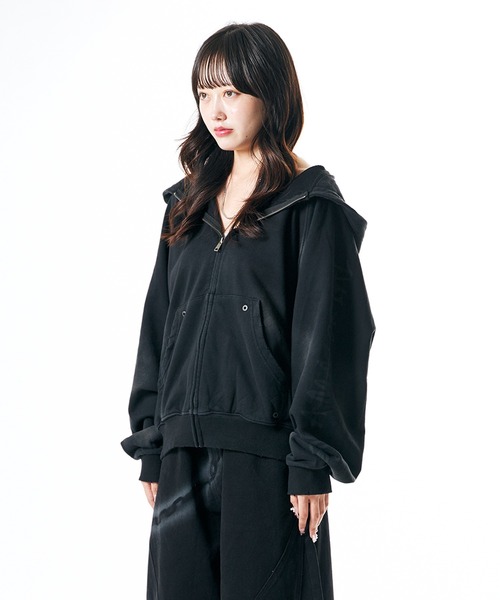 Theater code（シアターコード）の「Raglan Silhouette Zip-Up Hoodie/ラグランシルエット ジップアップパーカー 2026年 夏 夏服メンズ（パーカー・メンズ・ブラック/ベージュ・L/M）」の11枚目の写真