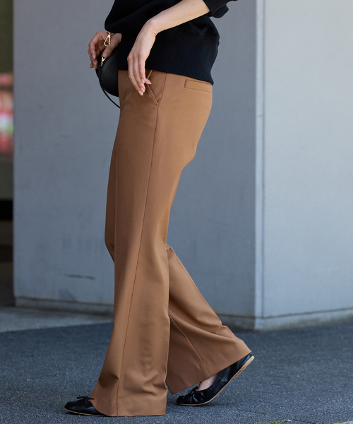 フレムワークキャメル色 ≪WEB先行 / 追加≫裏起毛フレアパンツ（スラックス）｜FRAMeWORK