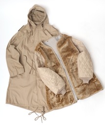 ベージュ モッズコート EMMA CLOTHES モッズコート コート ミリタリーツイル 全面裏ボア