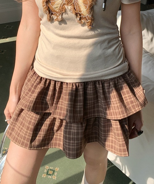 セール】インナーパンツ付き チェック柄 2段フリルショート ミニ