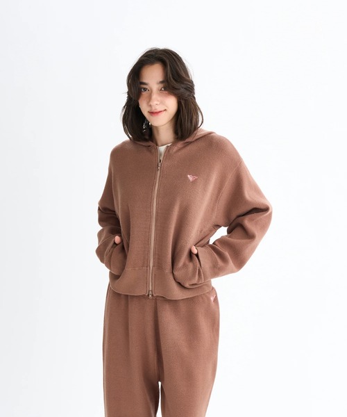 ROXY(ロキシー)の「HEART WAVE KNIT HOO /ロキシーロゴワンポイントジップアップニットフーディー・パーカー (SET UP・セットアップ対応可能・空港コーデ)(ニット/セーター・レディース・チャコールグレー/ブラウン/グレー・MEDIUM/LARGE)」の14枚目の写真