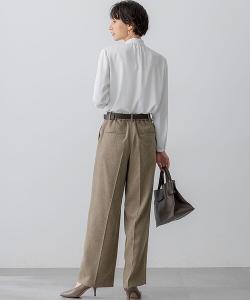 23区 S(ニジュウサンクチイサイサイズ)の「【洗える/セットアップ対応】ウールライクカルゼ ワイド パンツ(その他パンツ・レディース・ブラウン系/グレー系・34/32/30)」の8枚目の写真