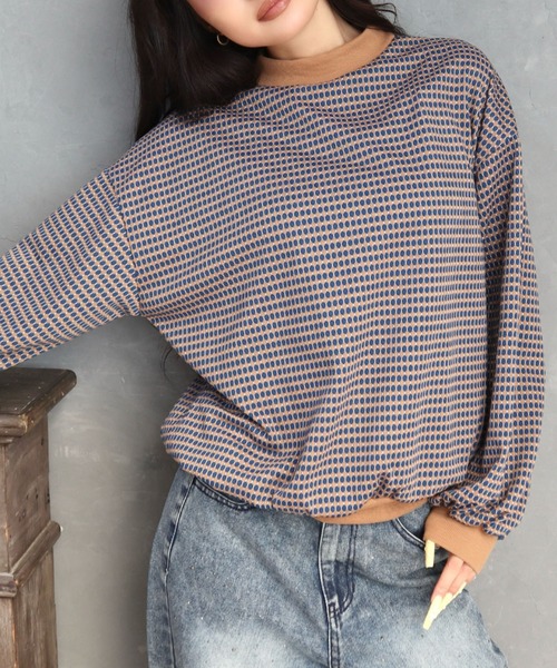 CECIL McBEE（セシルマクビー）の「ハニカム柄ジャガードリブ配色トップス（Tシャツ/カットソー・レディース・グリーン/ブラック/ブルー・MEDIUM/LARGE）」の11枚目の写真