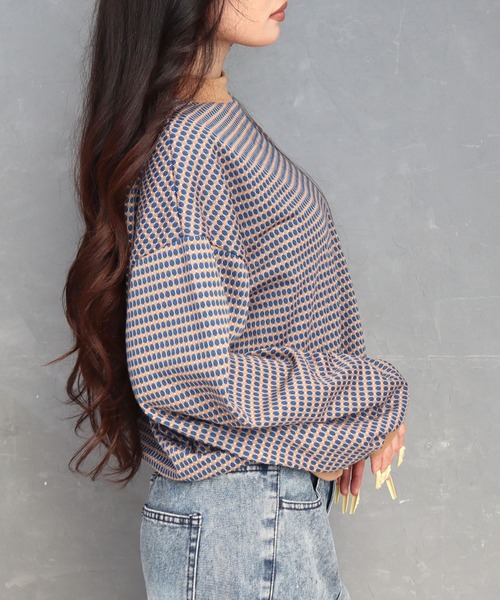 CECIL McBEE（セシルマクビー）の「ハニカム柄ジャガードリブ配色トップス（Tシャツ/カットソー・レディース・グリーン/ブラック/ブルー・MEDIUM/LARGE）」の14枚目の写真