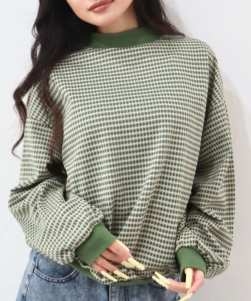 CECIL McBEE（セシルマクビー）の「ハニカム柄ジャガードリブ配色トップス（Tシャツ/カットソー・レディース・グリーン/ブラック/ブルー・MEDIUM/LARGE）」の15枚目の写真