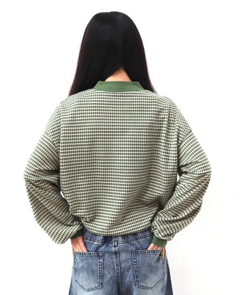 CECIL McBEE（セシルマクビー）の「ハニカム柄ジャガードリブ配色トップス（Tシャツ/カットソー・レディース・グリーン/ブラック/ブルー・MEDIUM/LARGE）」の17枚目の写真