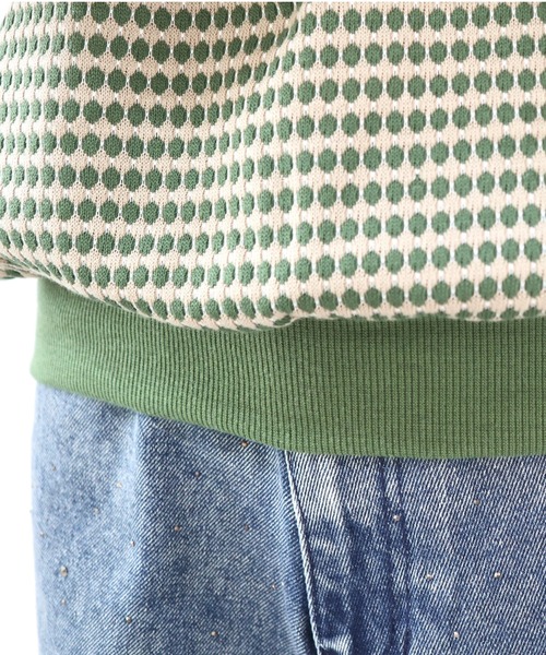 CECIL McBEE（セシルマクビー）の「ハニカム柄ジャガードリブ配色トップス（Tシャツ/カットソー・レディース・グリーン/ブラック/ブルー・MEDIUM/LARGE）」の6枚目の写真