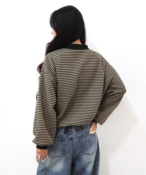 CECIL McBEE（セシルマクビー）の「ハニカム柄ジャガードリブ配色トップス（Tシャツ/カットソー・レディース・グリーン/ブラック/ブルー・MEDIUM/LARGE）」の9枚目の写真