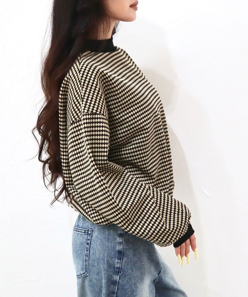 CECIL McBEE（セシルマクビー）の「ハニカム柄ジャガードリブ配色トップス（Tシャツ/カットソー・レディース・グリーン/ブラック/ブルー・MEDIUM/LARGE）」の10枚目の写真